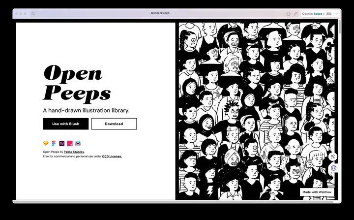 Open Peeps 黑白手绘人物插画资源预览